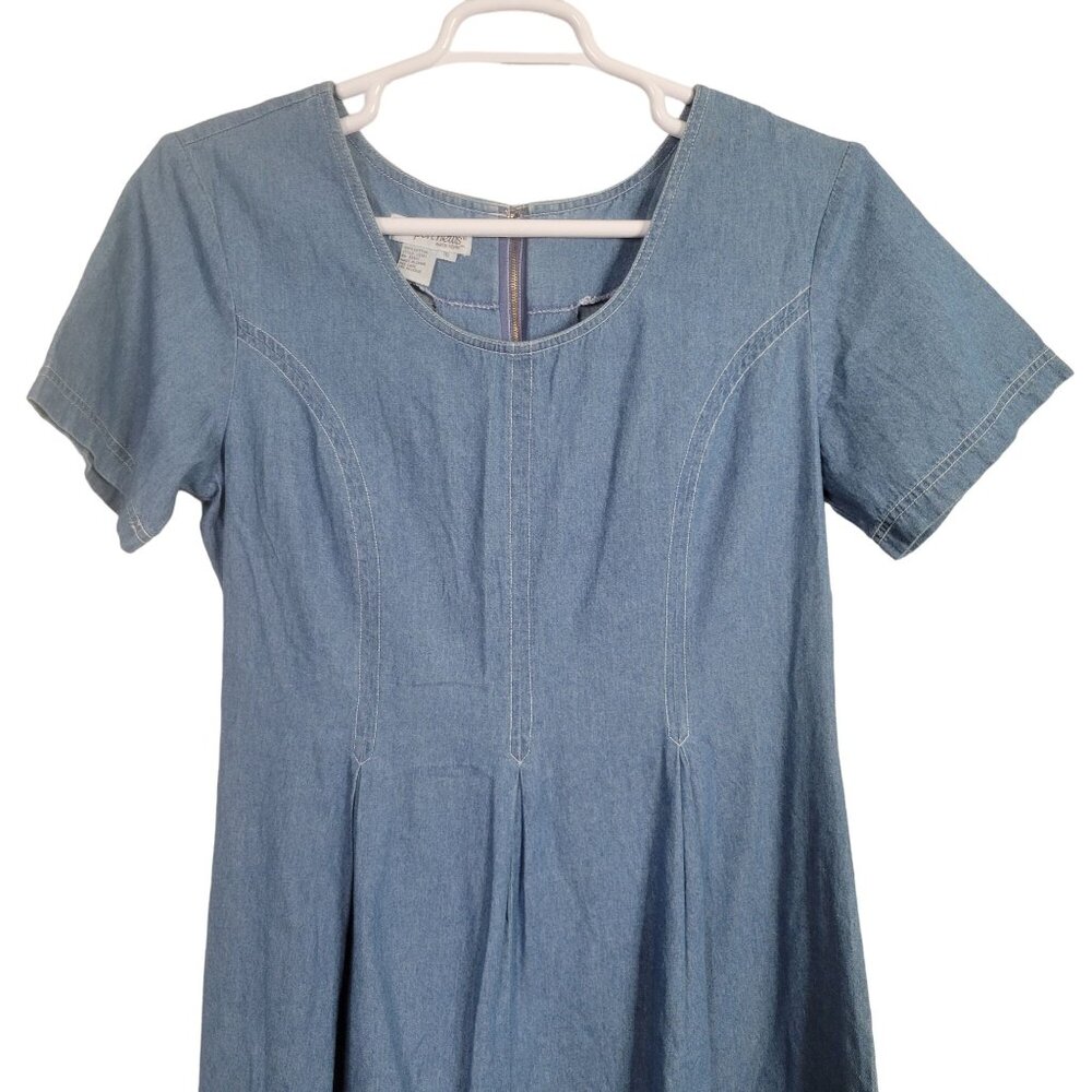 Newport News Size 16 Romper Shorts Denim Jeans Pleated Short Sleeve 100% Cotton - Picture 3 of 7